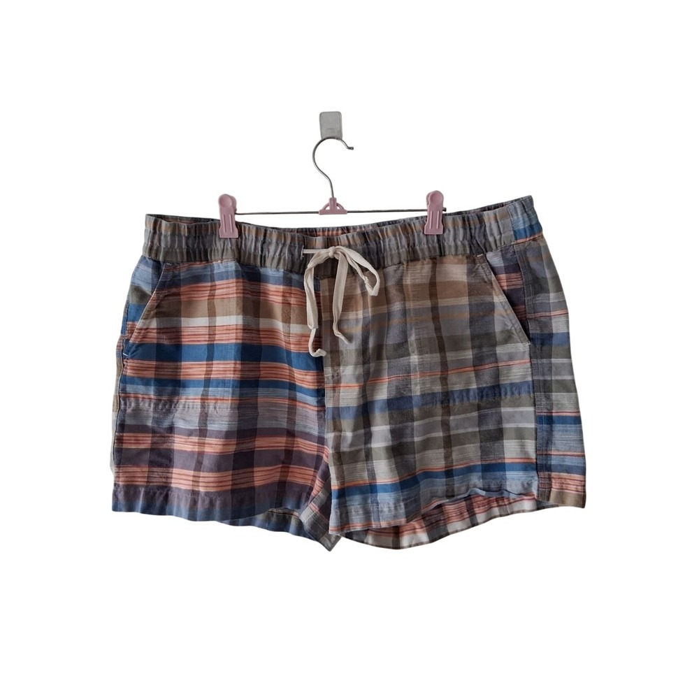 Caslon Plaid Shorts Women XL Blue Boho Patchwork Resortwear Lounge